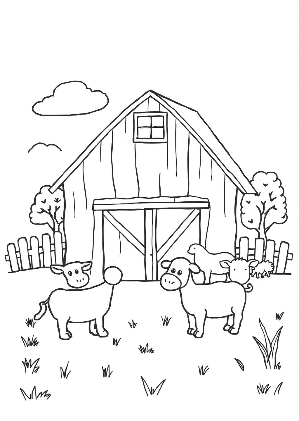 Ausmalbild: Bauernhof-Szene
