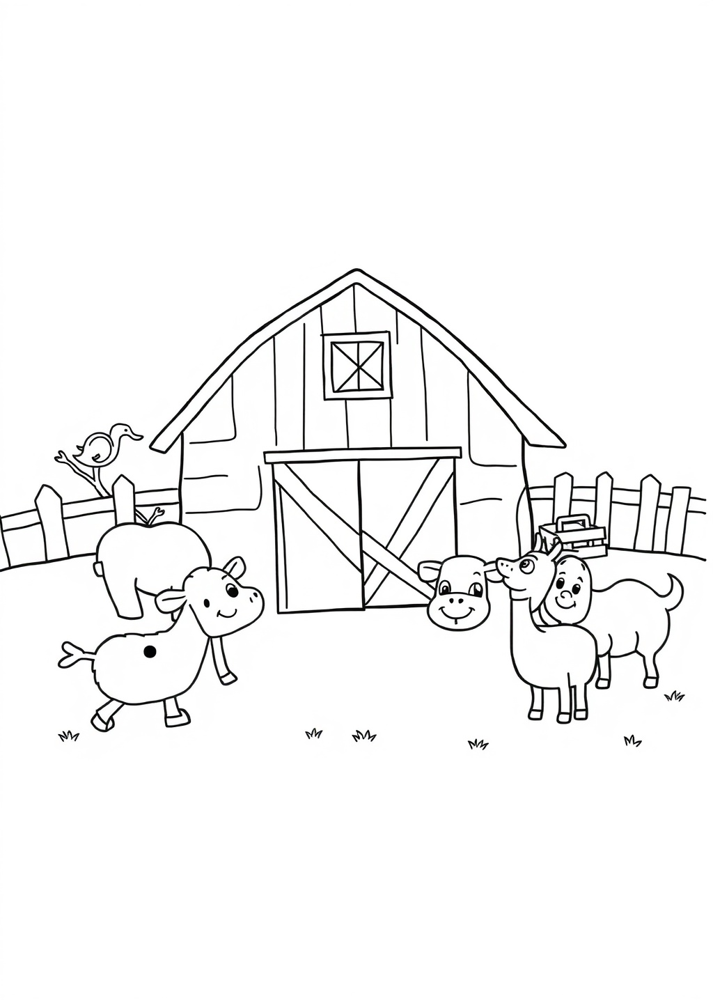 Ausmalbild: Bauernhof-Szene