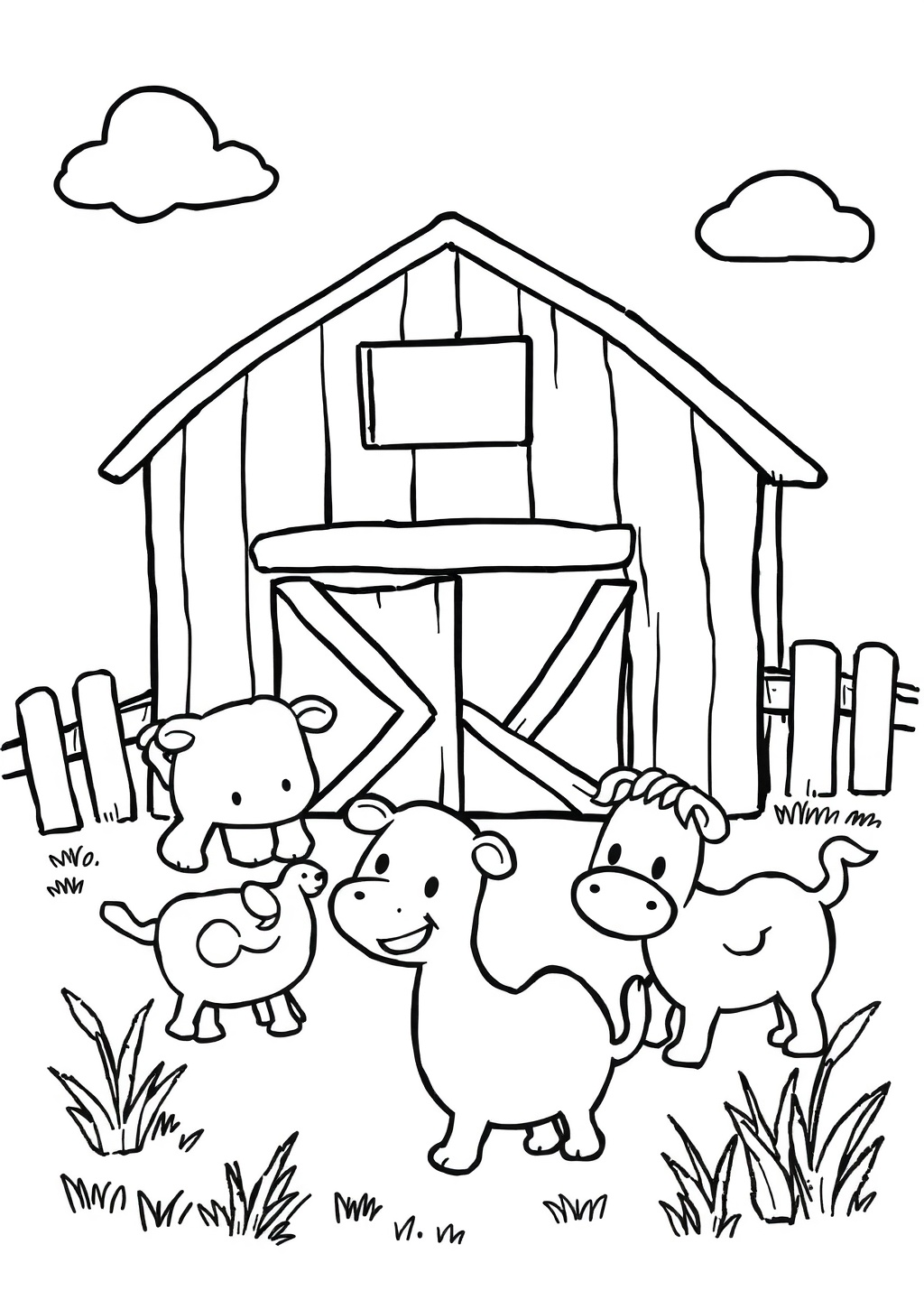 Ausmalbild: Bauernhof-Szene