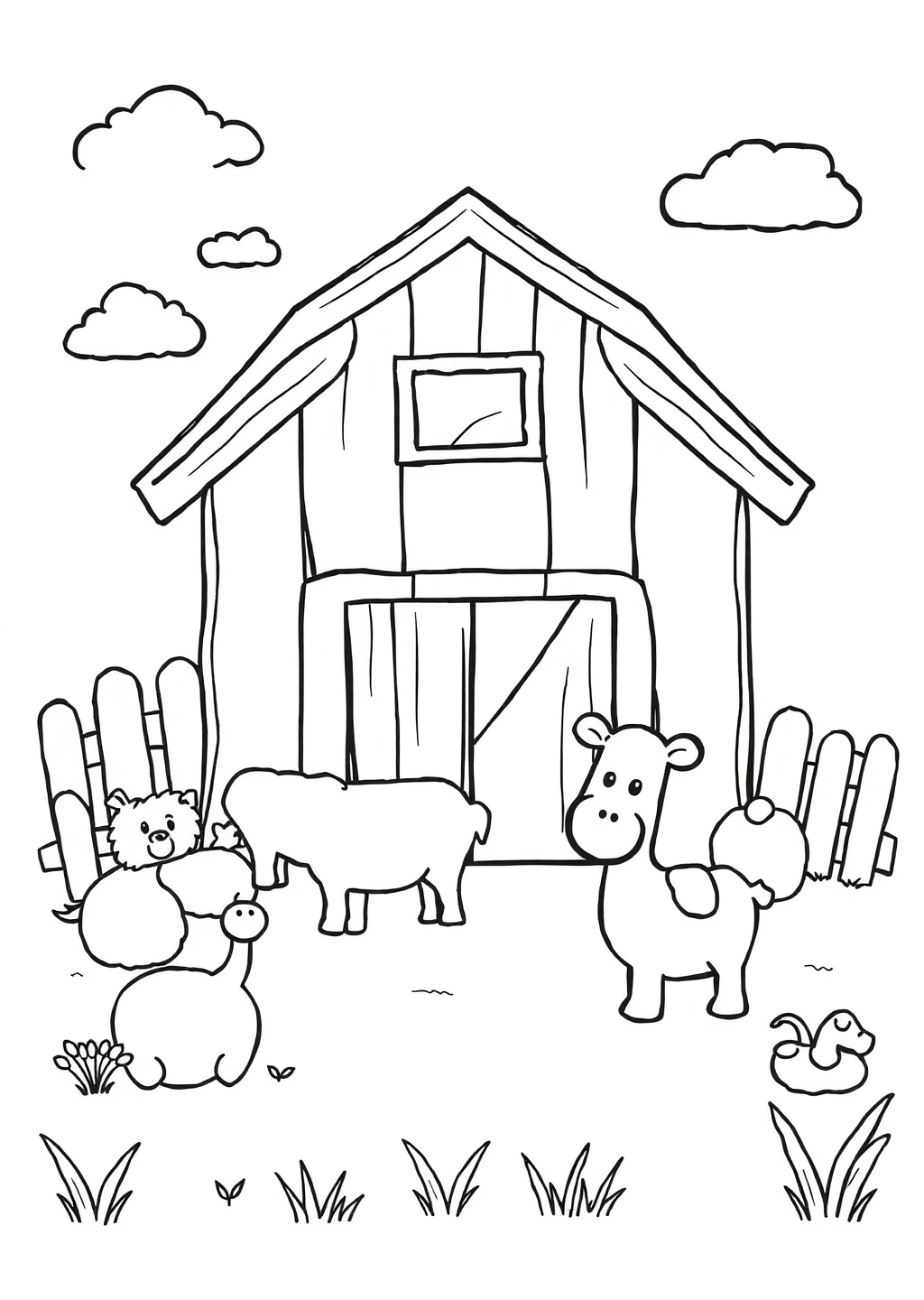 Ausmalbild: Bauernhof-Szene