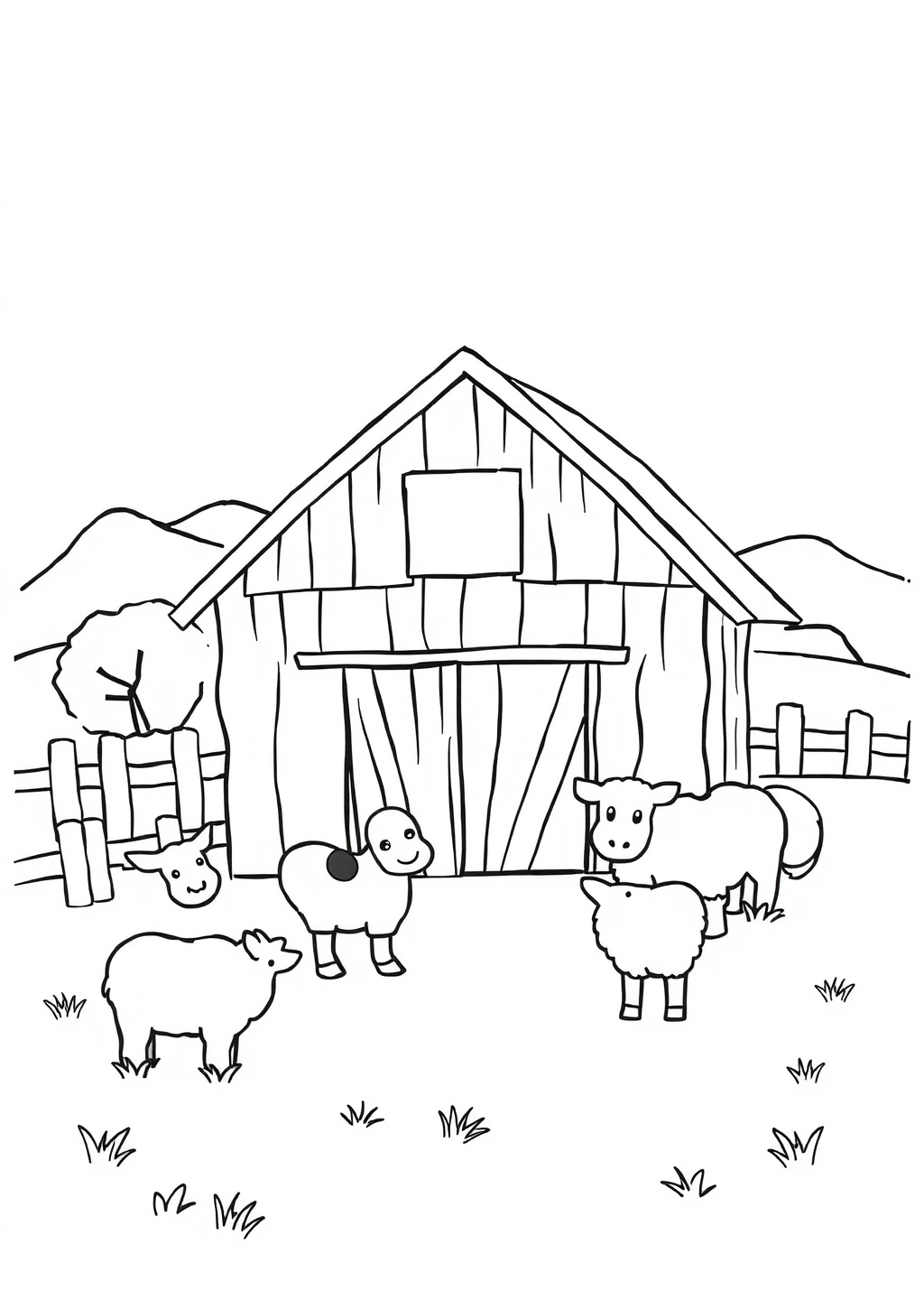 Ausmalbild: Bauernhof-Szene