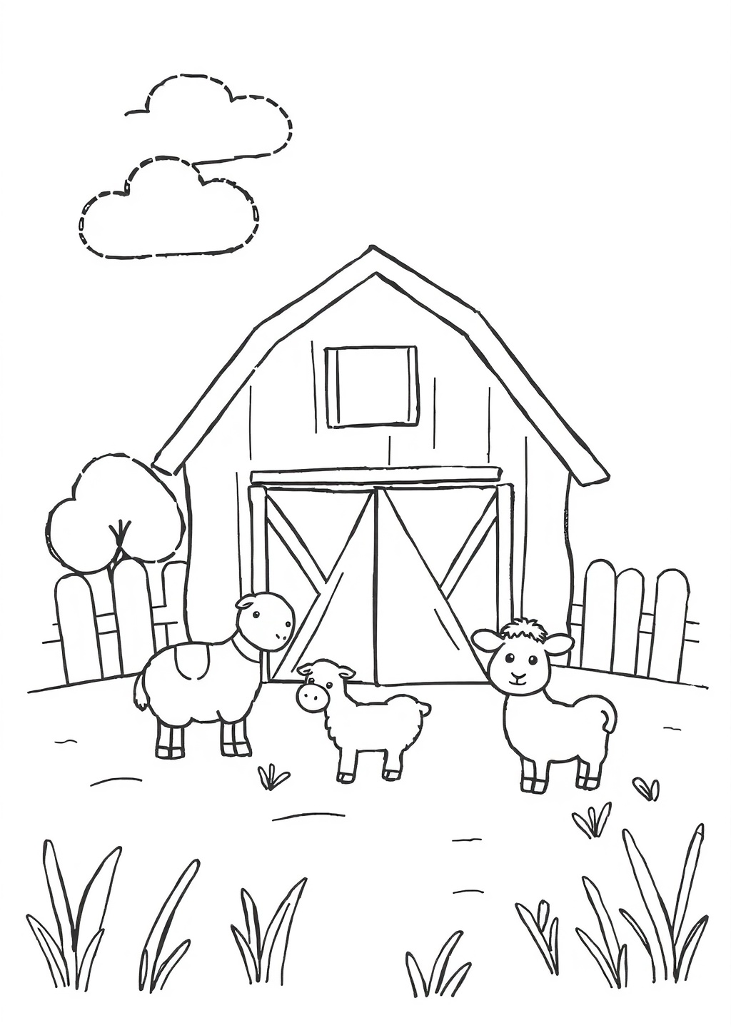 Ausmalbild: Bauernhof-Szene