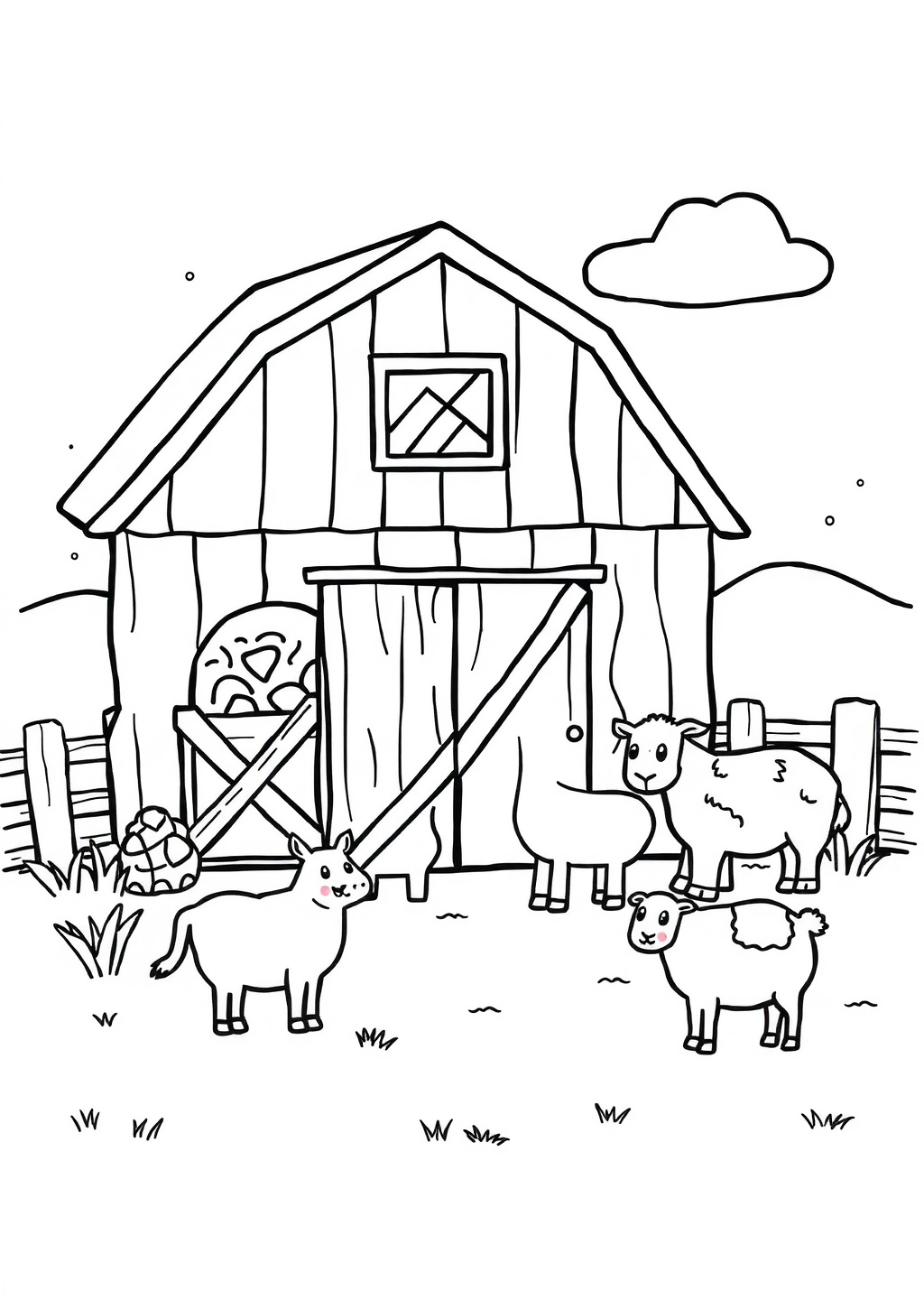 Ausmalbild: Bauernhof-Szene