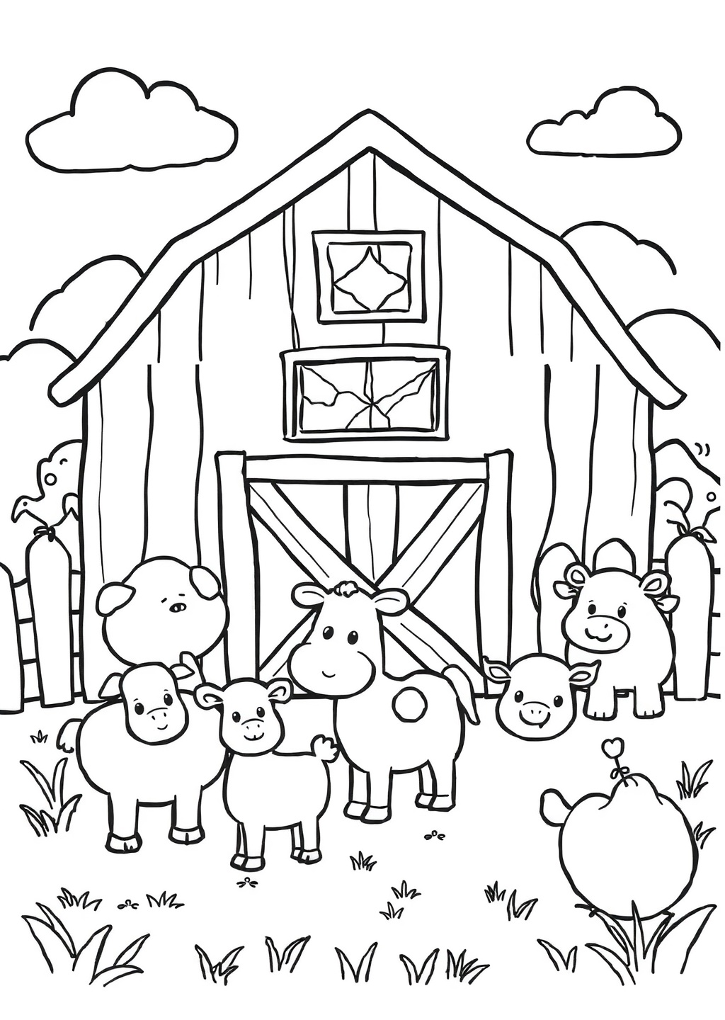 Ausmalbild: Bauernhof-Szene