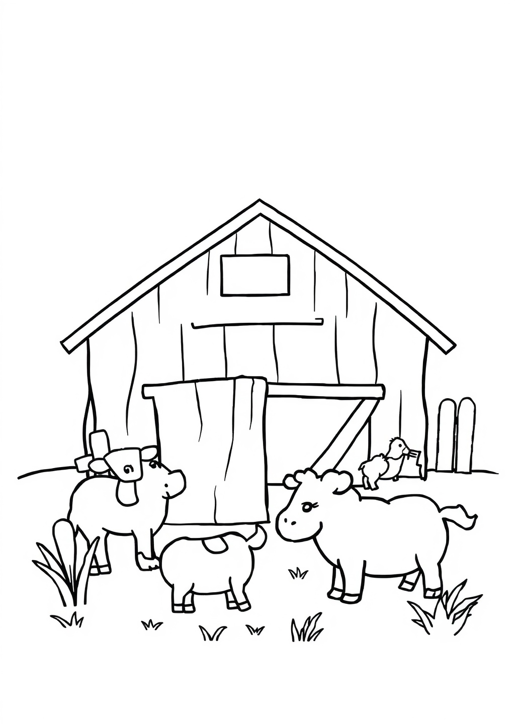 Ausmalbild: Bauernhof-Szene