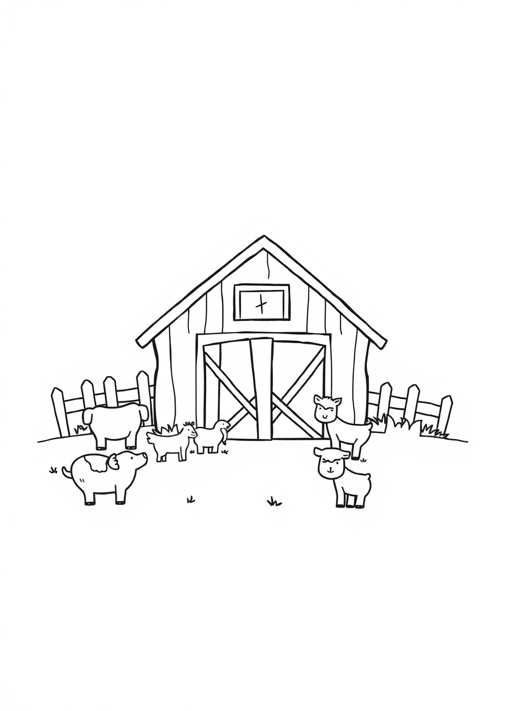 Ausmalbild: Bauernhof-Szene
