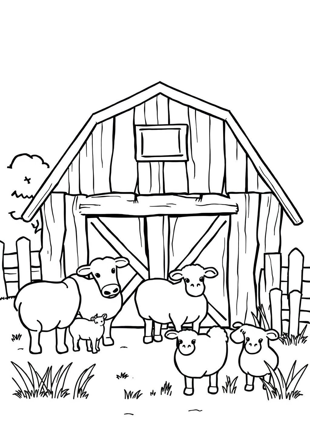 Ausmalbild: Bauernhof-Szene