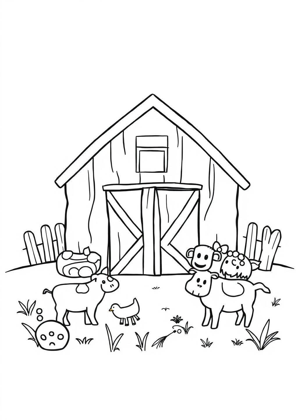 Ausmalbild: Bauernhof-Szene