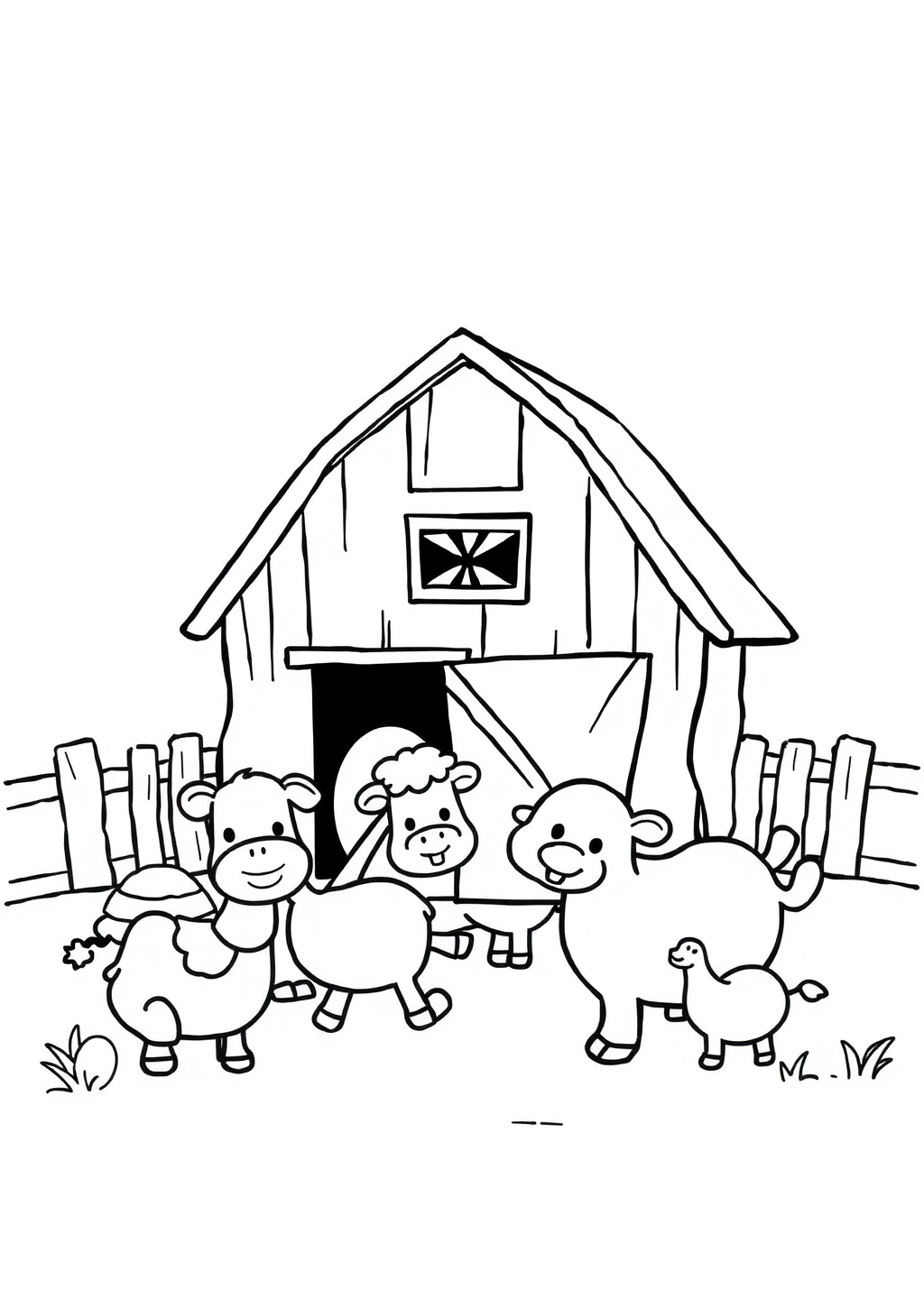 Ausmalbild: Bauernhof-Szene