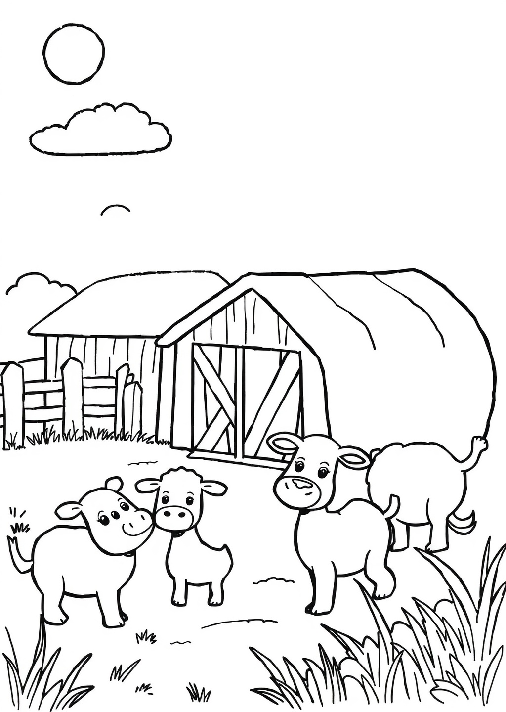 Ausmalbild: Bauernhof-Szene