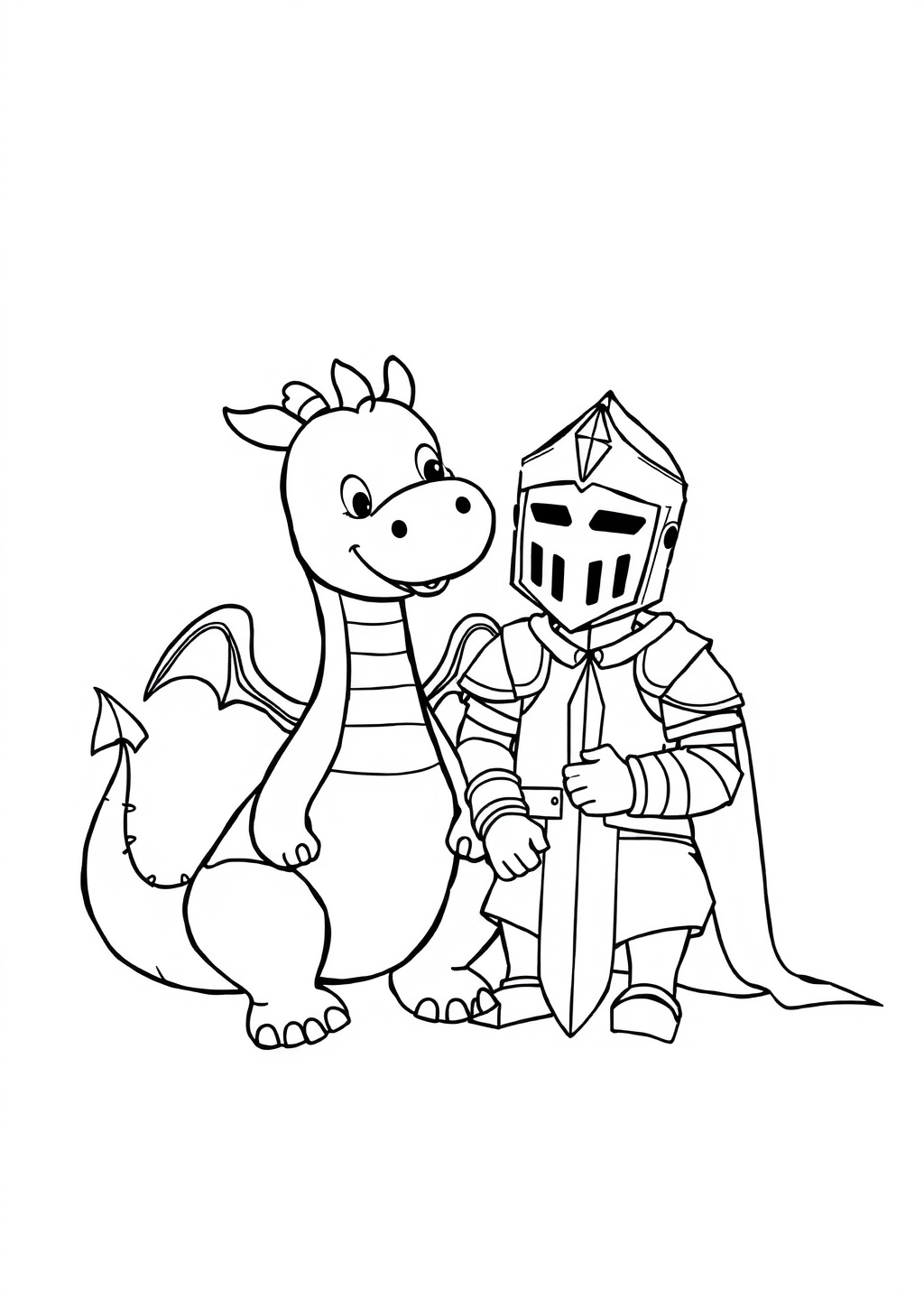 Ausmalbild: Drache mit Ritter