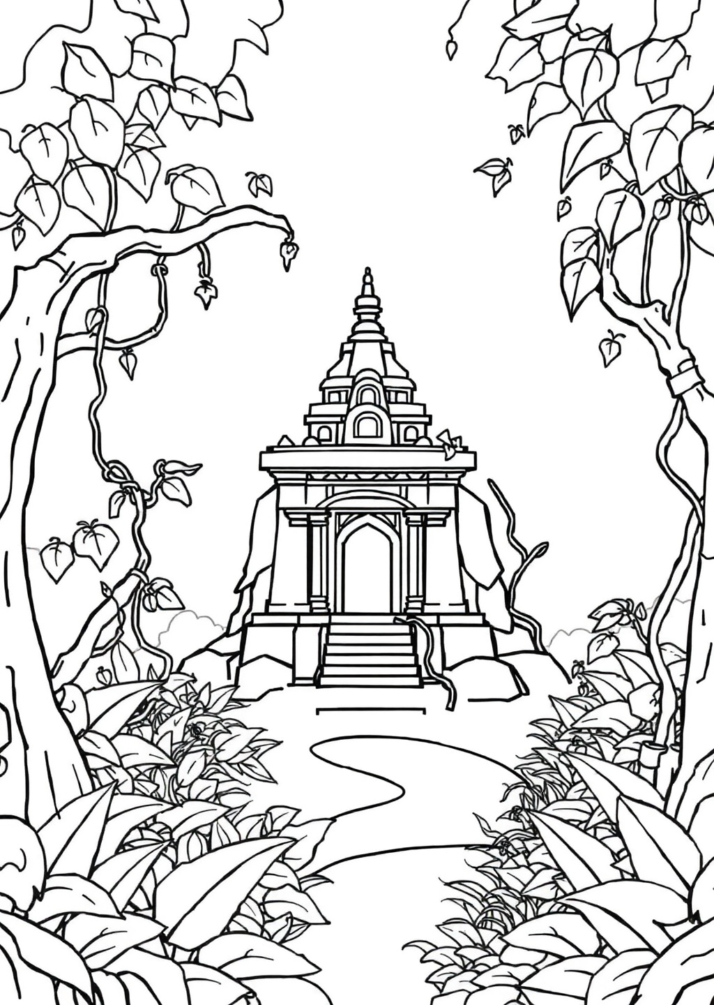 Ausmalbild: Dschungeltempel
