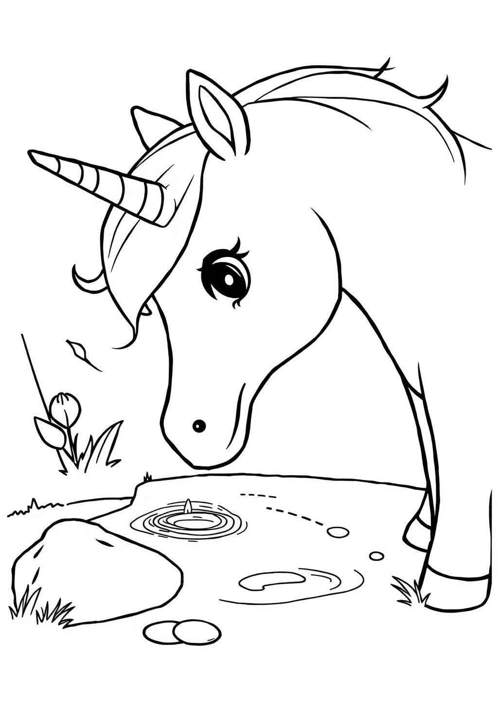 Ausmalbild: Einhorn im Wald