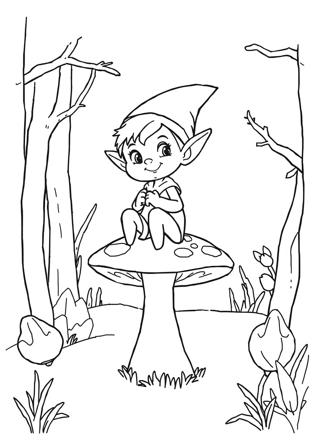 Ausmalbild: Elfe im Wald