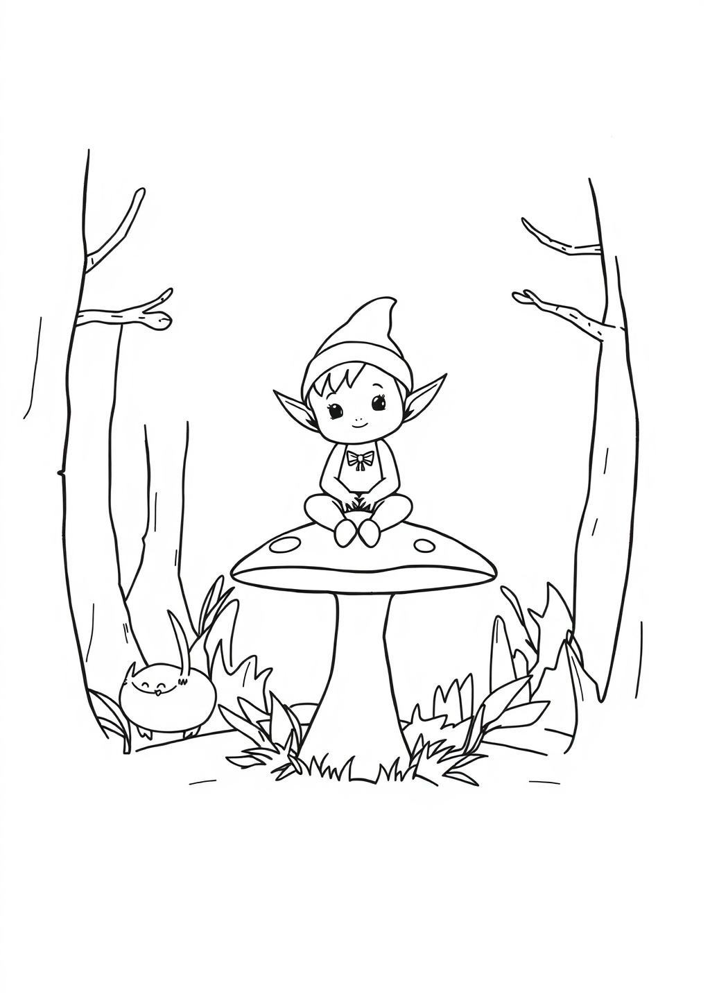 Ausmalbild: Elfe im Wald