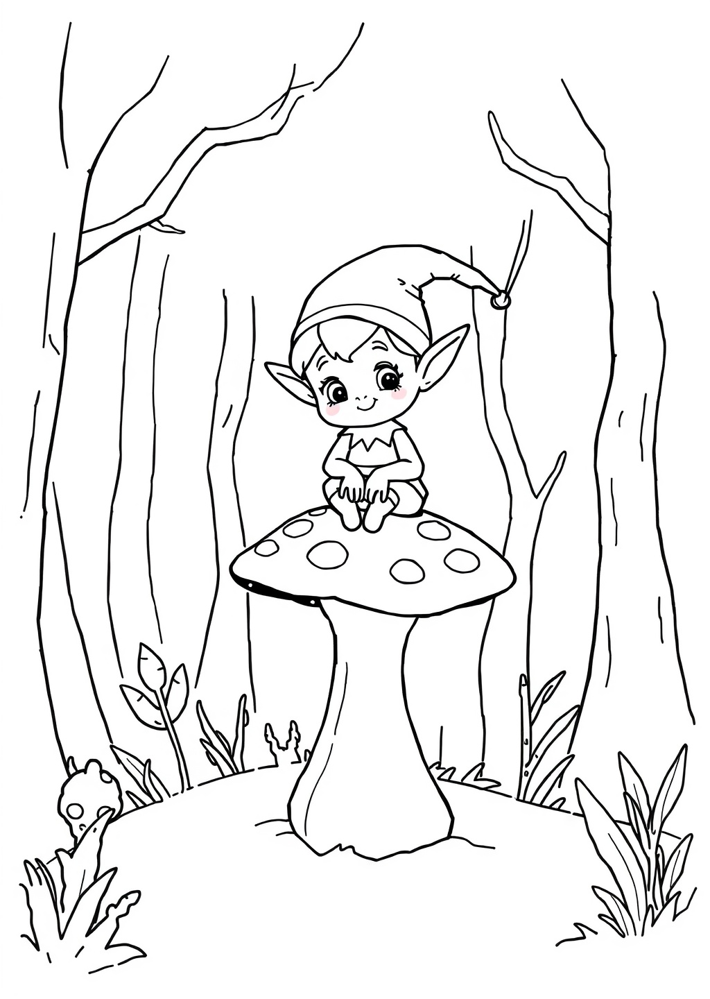 Ausmalbild: Elfe im Wald