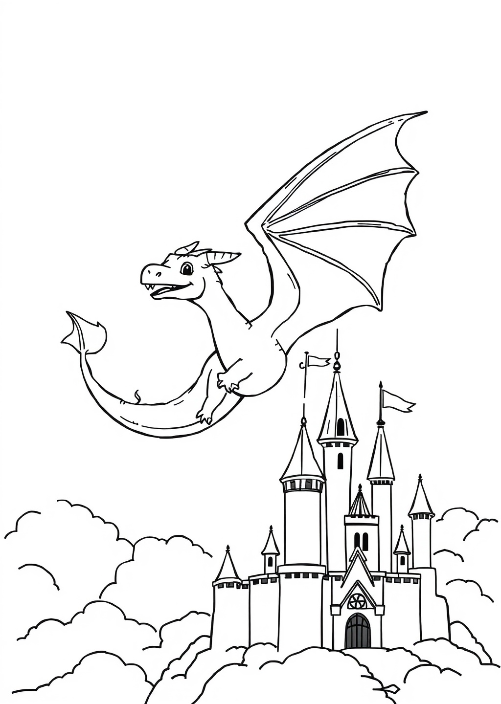 Ausmalbild: Fliegender Drache