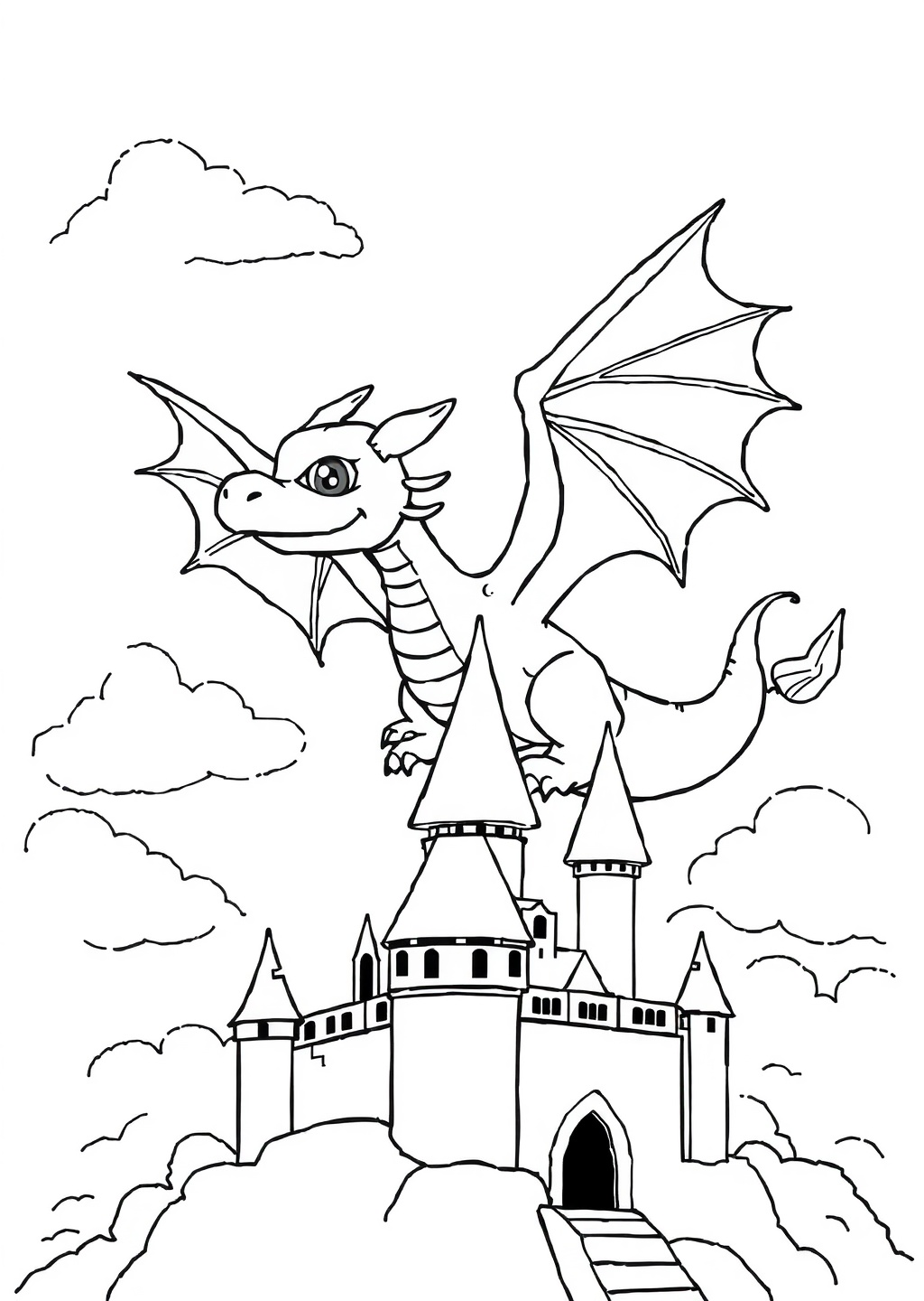 Ausmalbild: Fliegender Drache