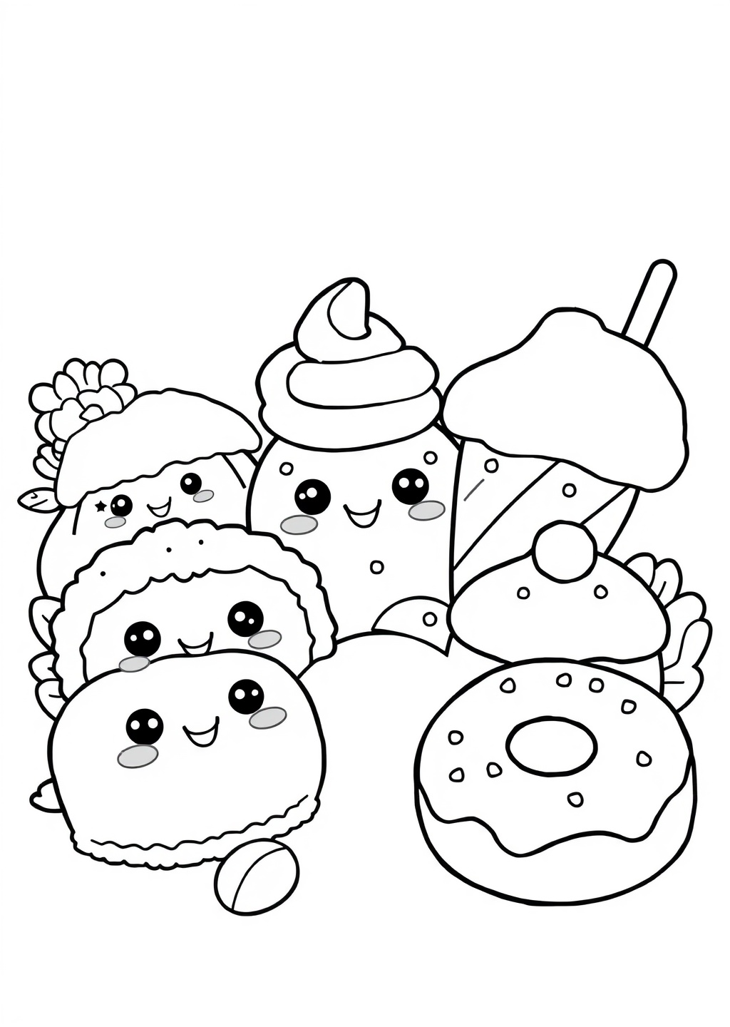 Ausmalbild: Kawaii Essen