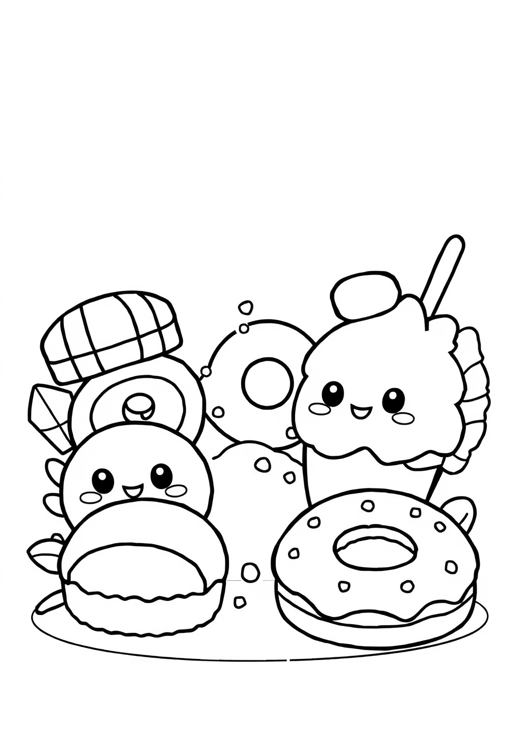 Ausmalbild: Kawaii Essen