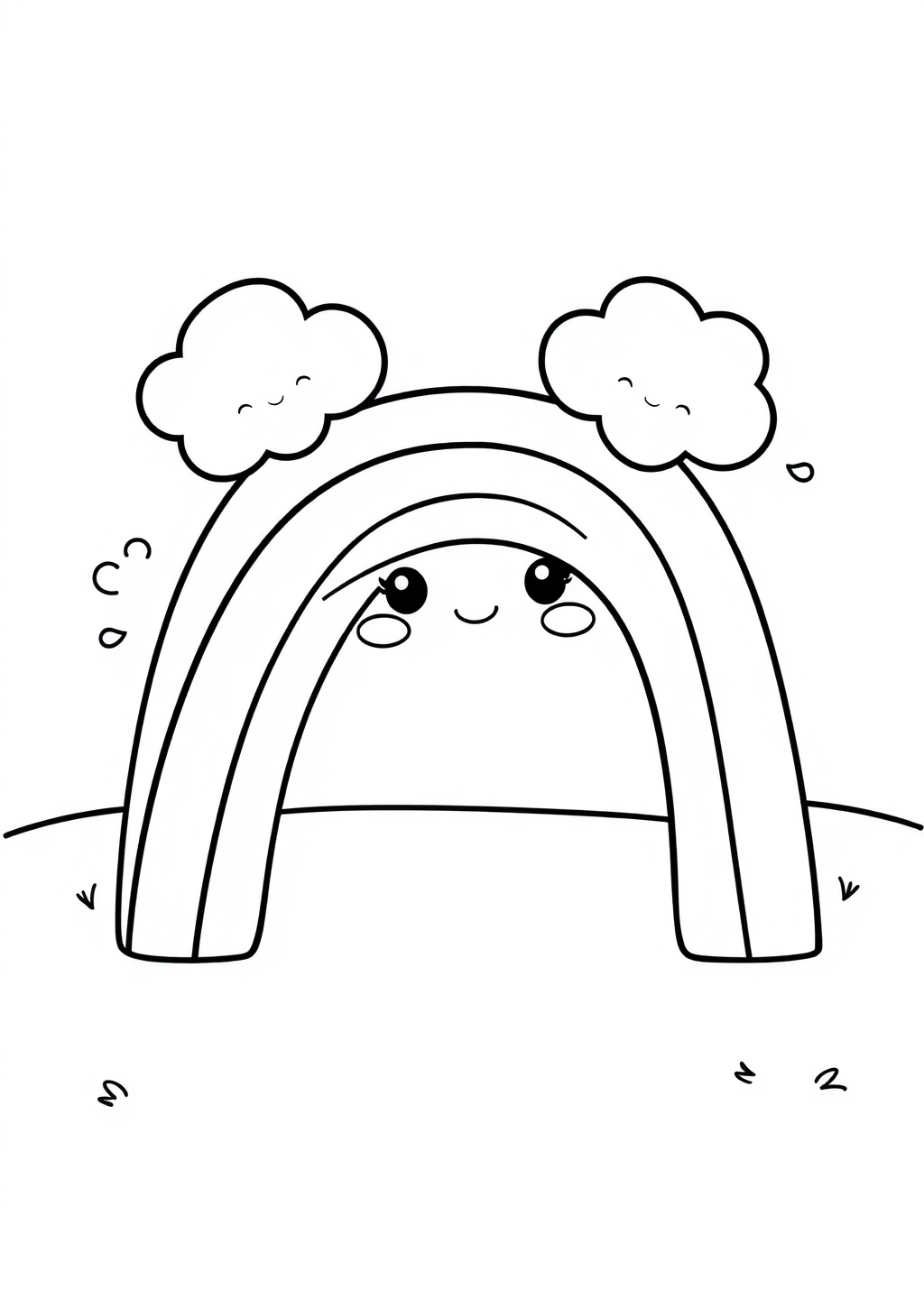 Ausmalbild: Kawaii Regenbogen
