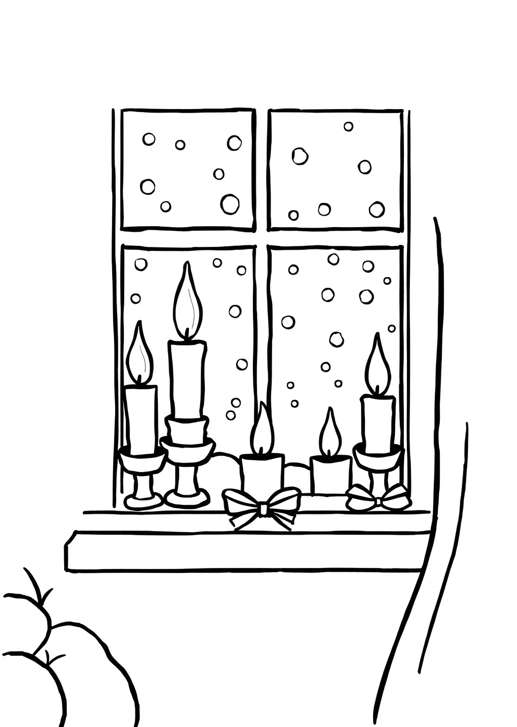 Ausmalbild: Kerzen am Fenster