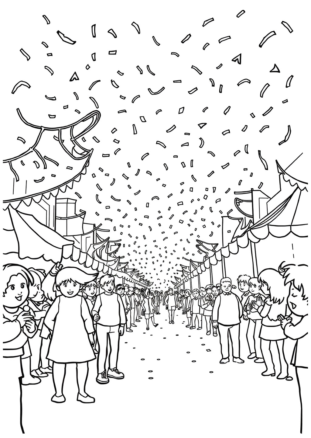 Ausmalbild: Konfetti & Luftschlangen