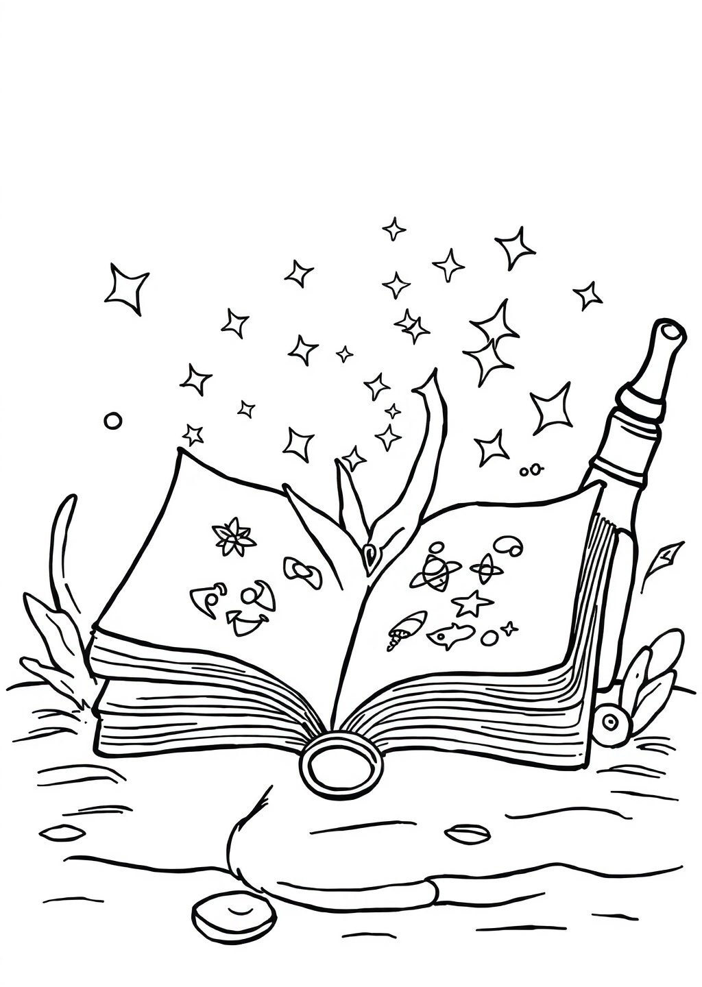 Ausmalbild: Magisches Buch