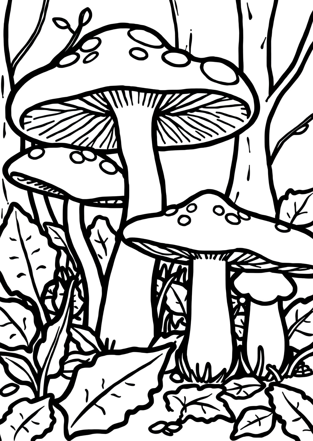 Ausmalbild: Pilze im Wald