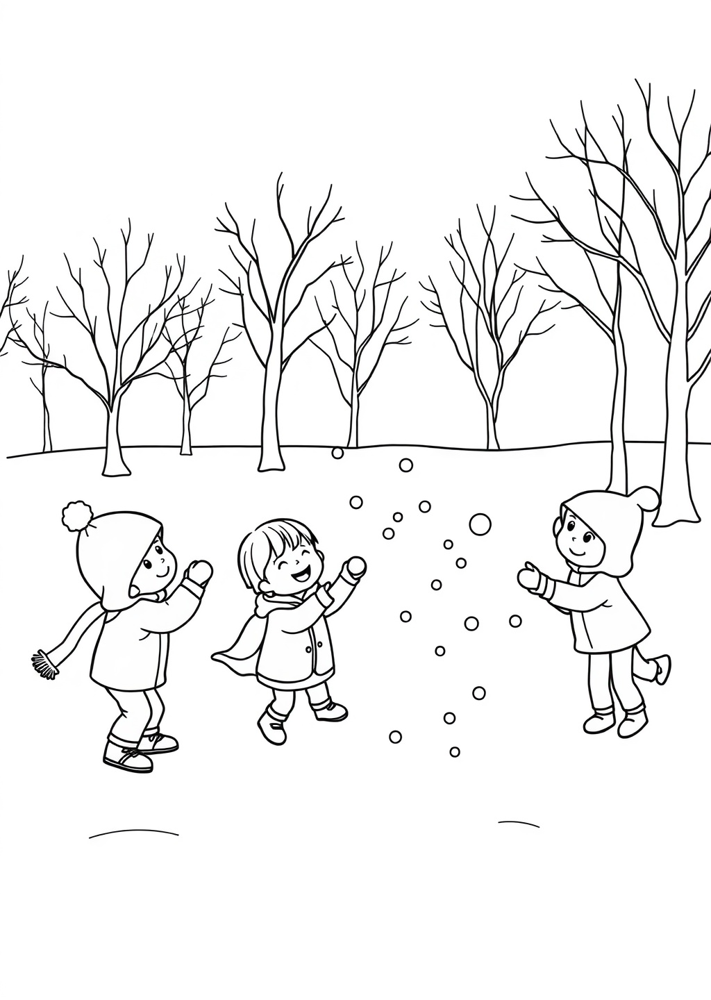 Ausmalbild: Schneeballschlacht