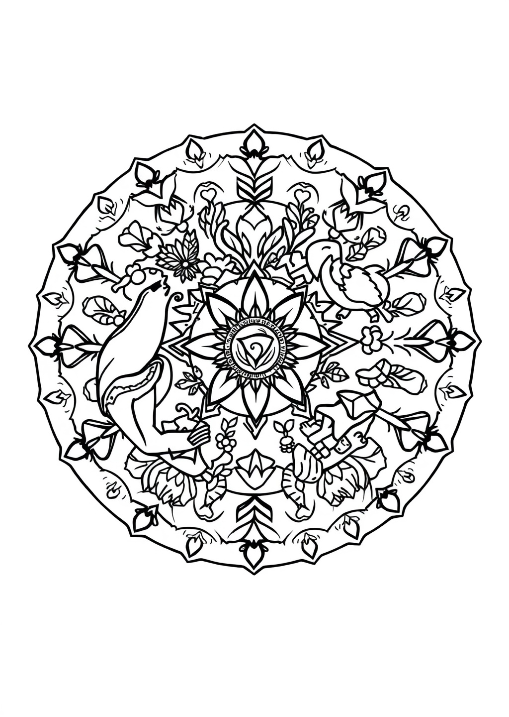 Ausmalbild: Tier-Mandala