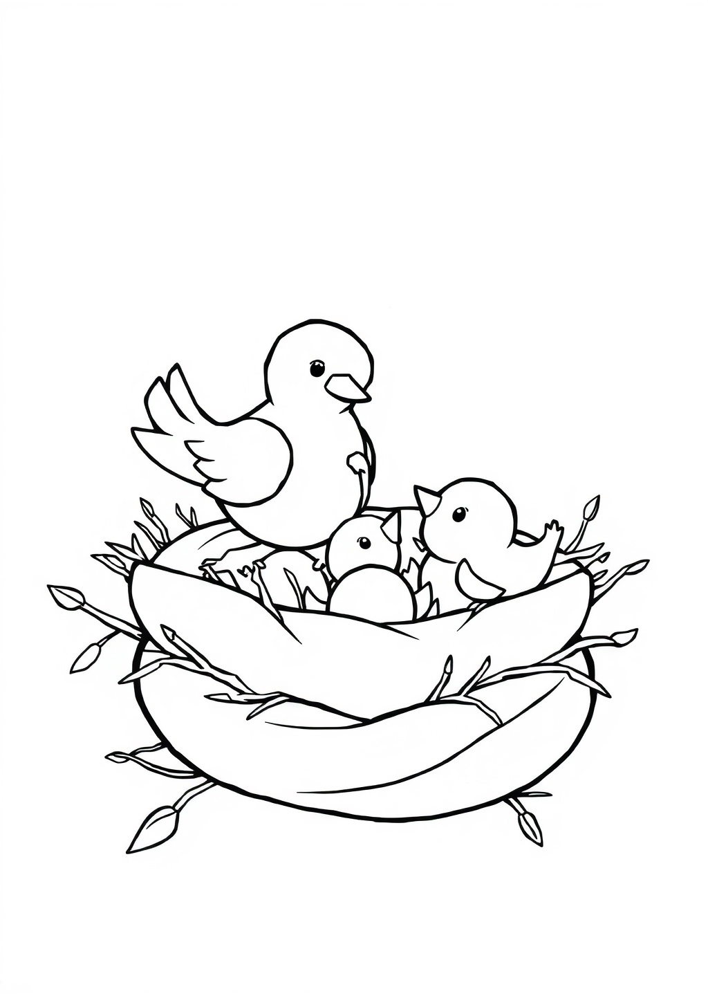 Ausmalbild: Vögel im Nest