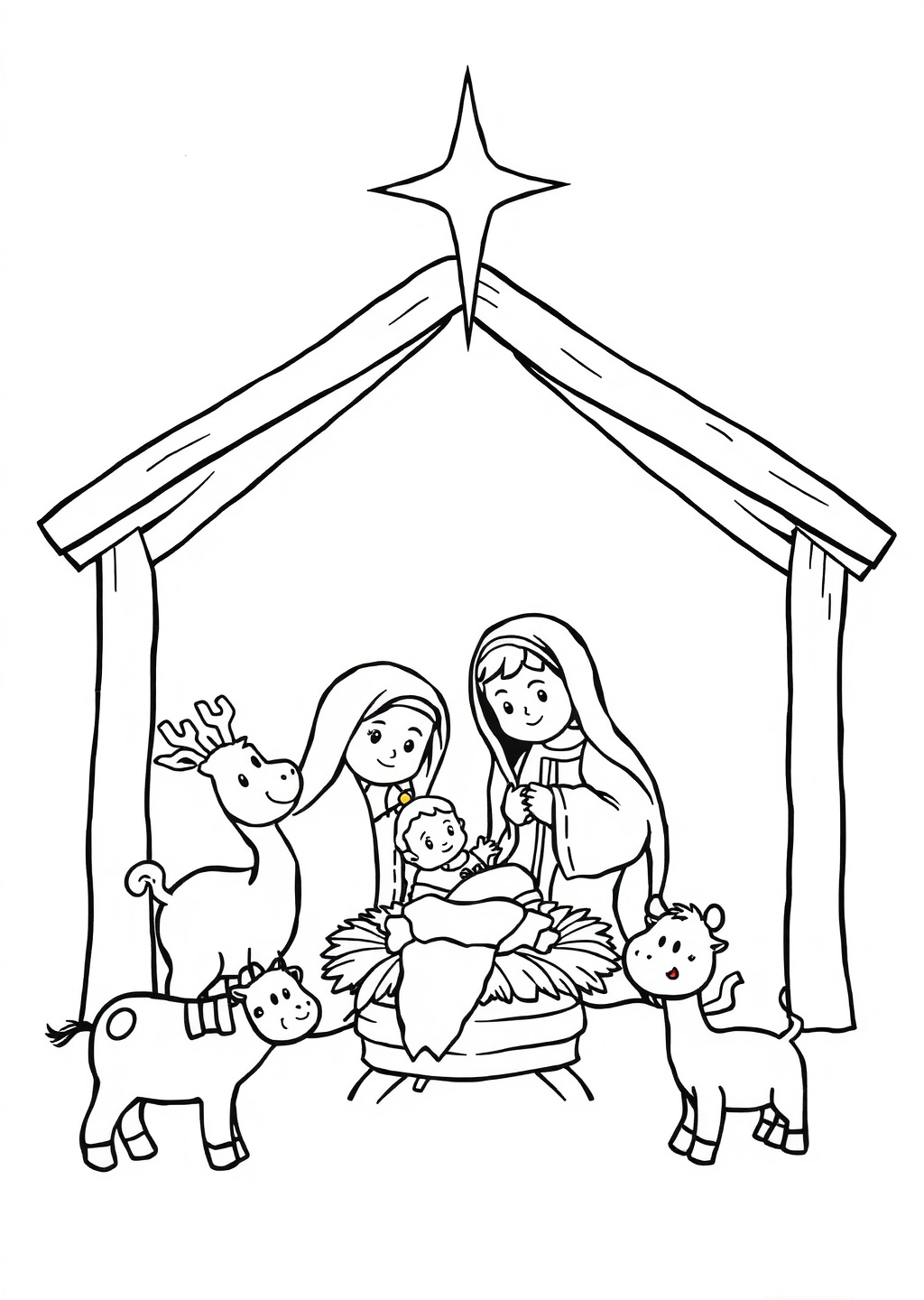 Ausmalbild: Weihnachtskrippe