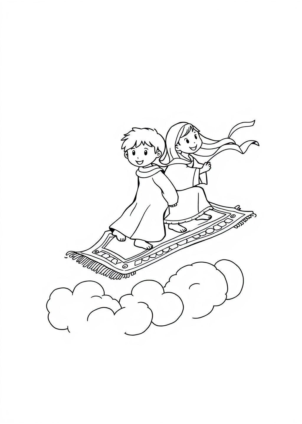 Ausmalbild: Fliegender Teppich