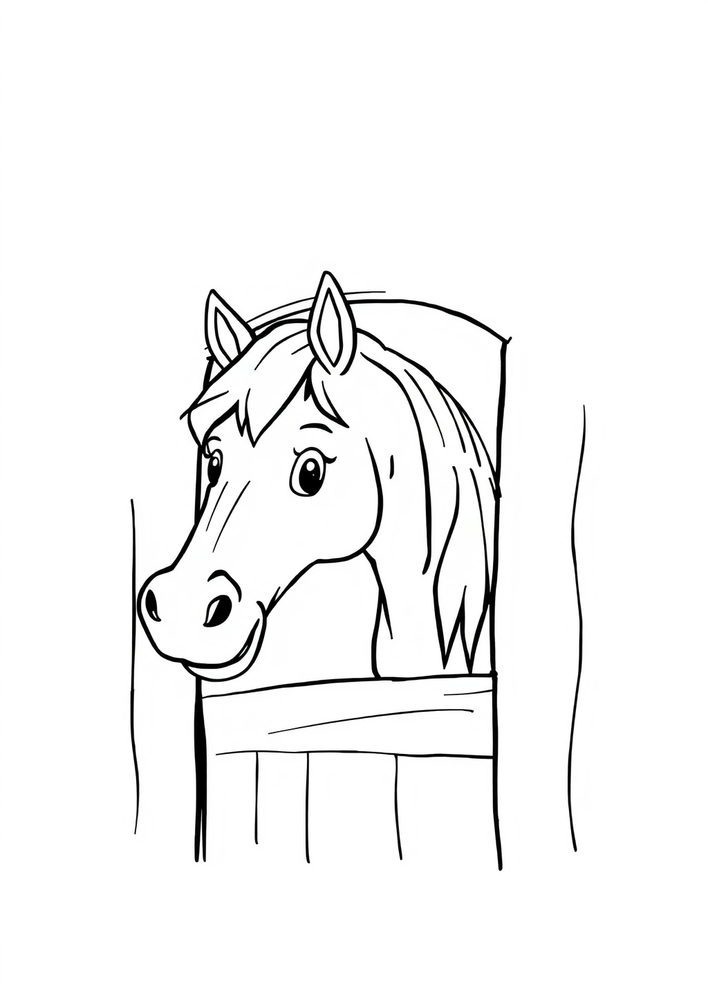 Ausmalbild: Pferd im Stall